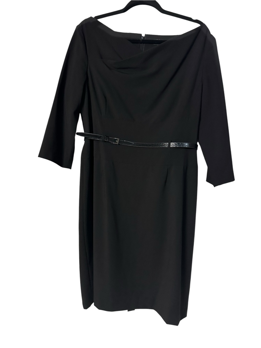 Women's Black Midi Neck Sheath Dress with Belt size 12